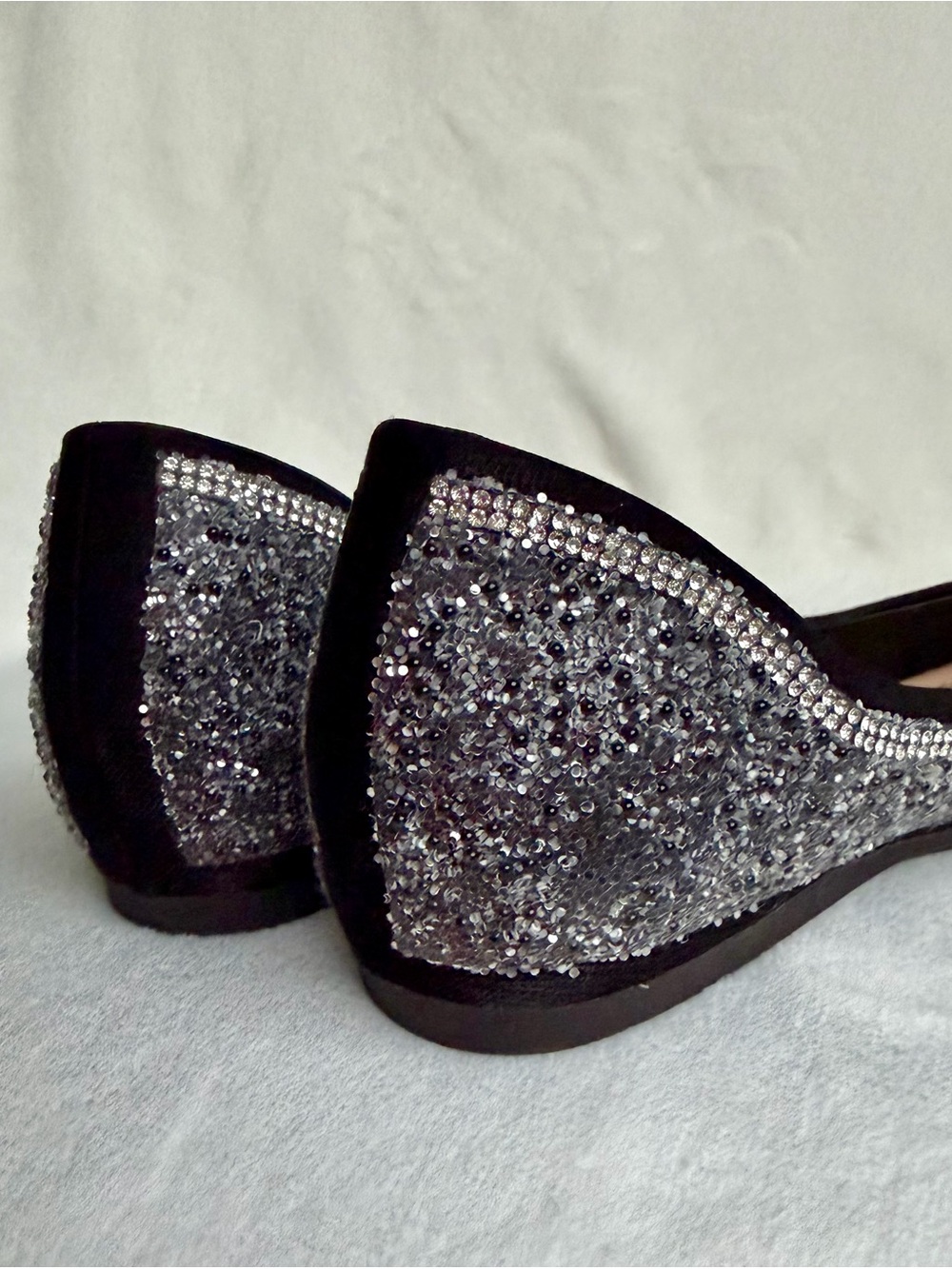 ZQKSEOHS Black Rhinestone Sparkly Pointed Toe Dress Ballet Flats Size 40 - Picture 7 of 12